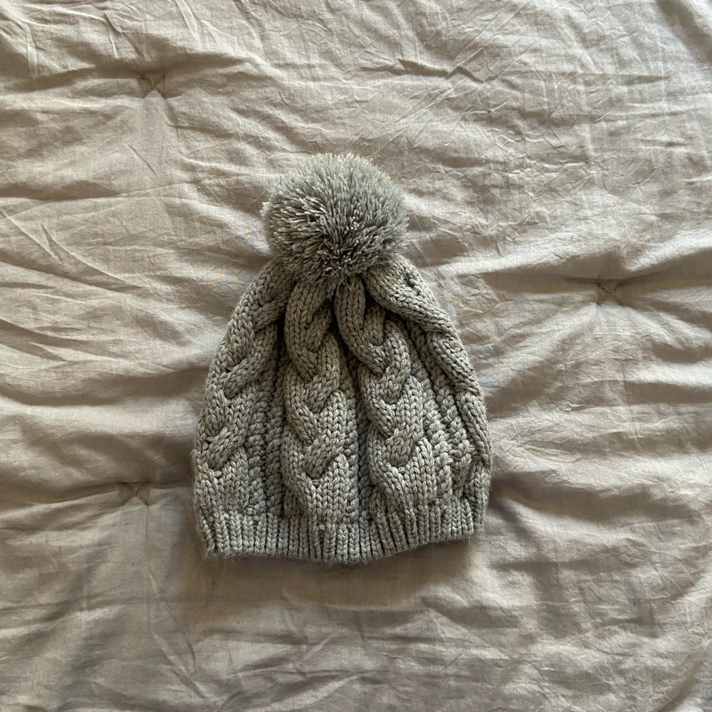 Knitted Grey Pom Pom Beanie